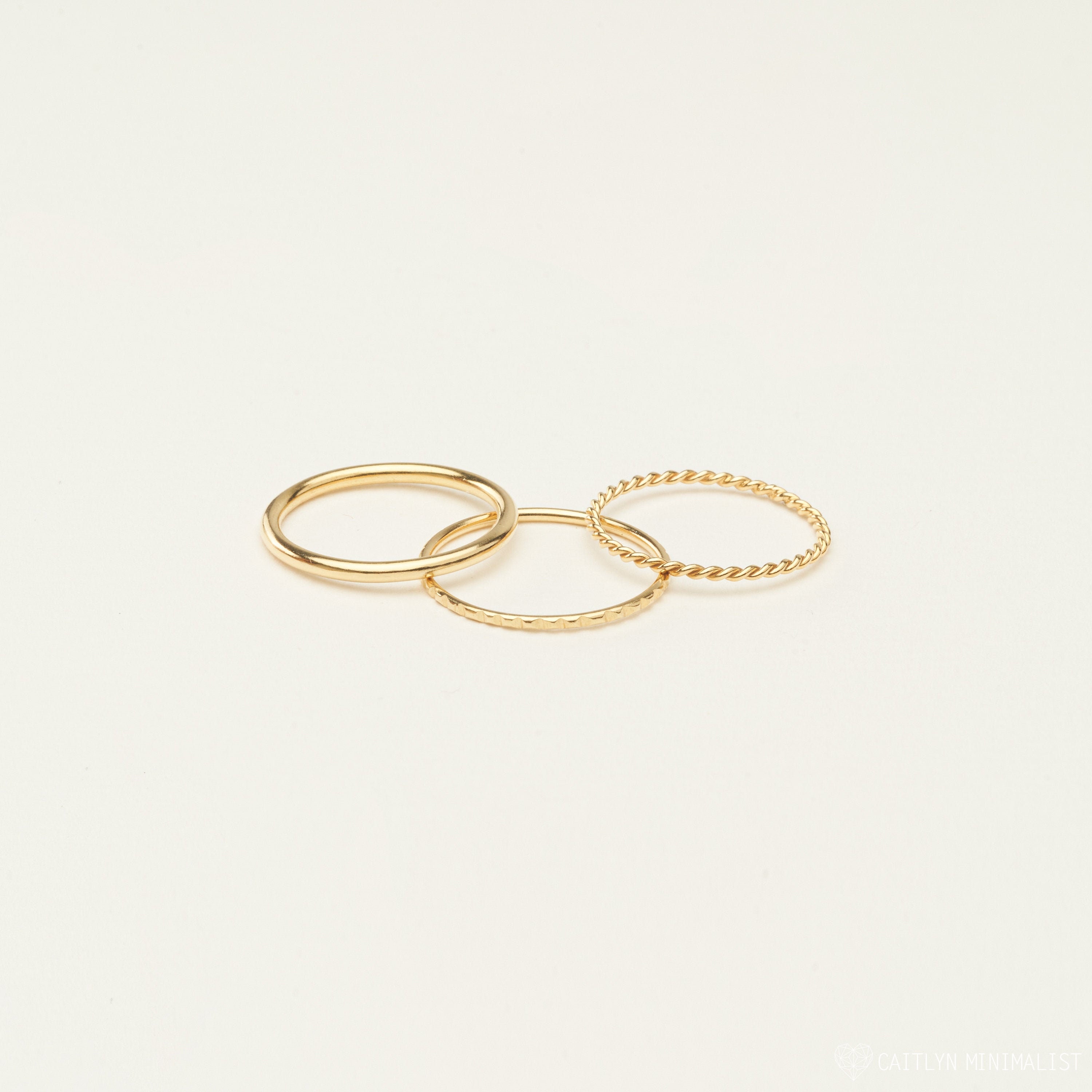 Thin Stacking Rings • Set of 3: Midi Ring, Twist Ring, Lined