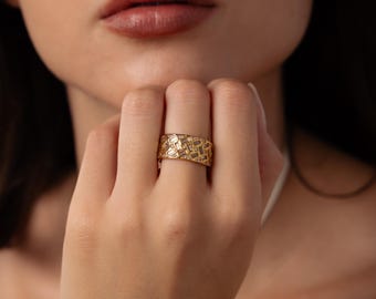 Mosaic Diamond Baguette Ring by Caitlyn Minimalist • Chunky Vintage Stacking Ring • Art Deco Jewelry • Anniversary Gift for Wife • RR212