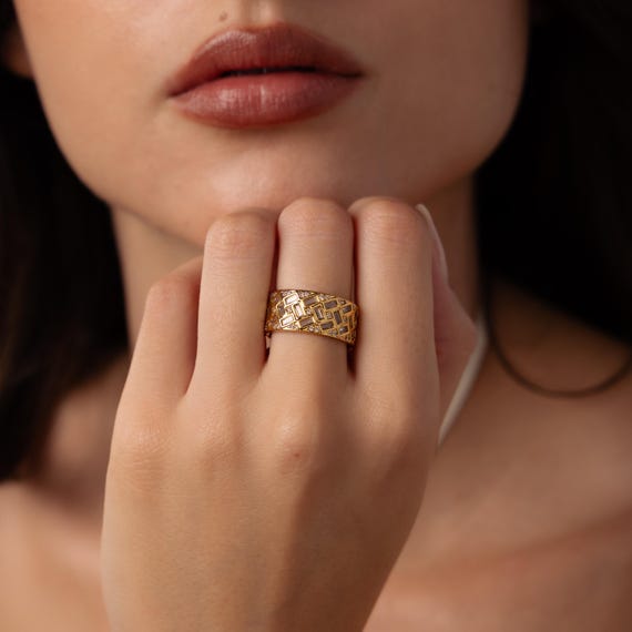 Mosaic Diamond Baguette Ring by Caitlyn Minimalist • Chunky Vintage Stacking Ring • Art Deco Jewelry • Anniversary Gift for Wife • RR212