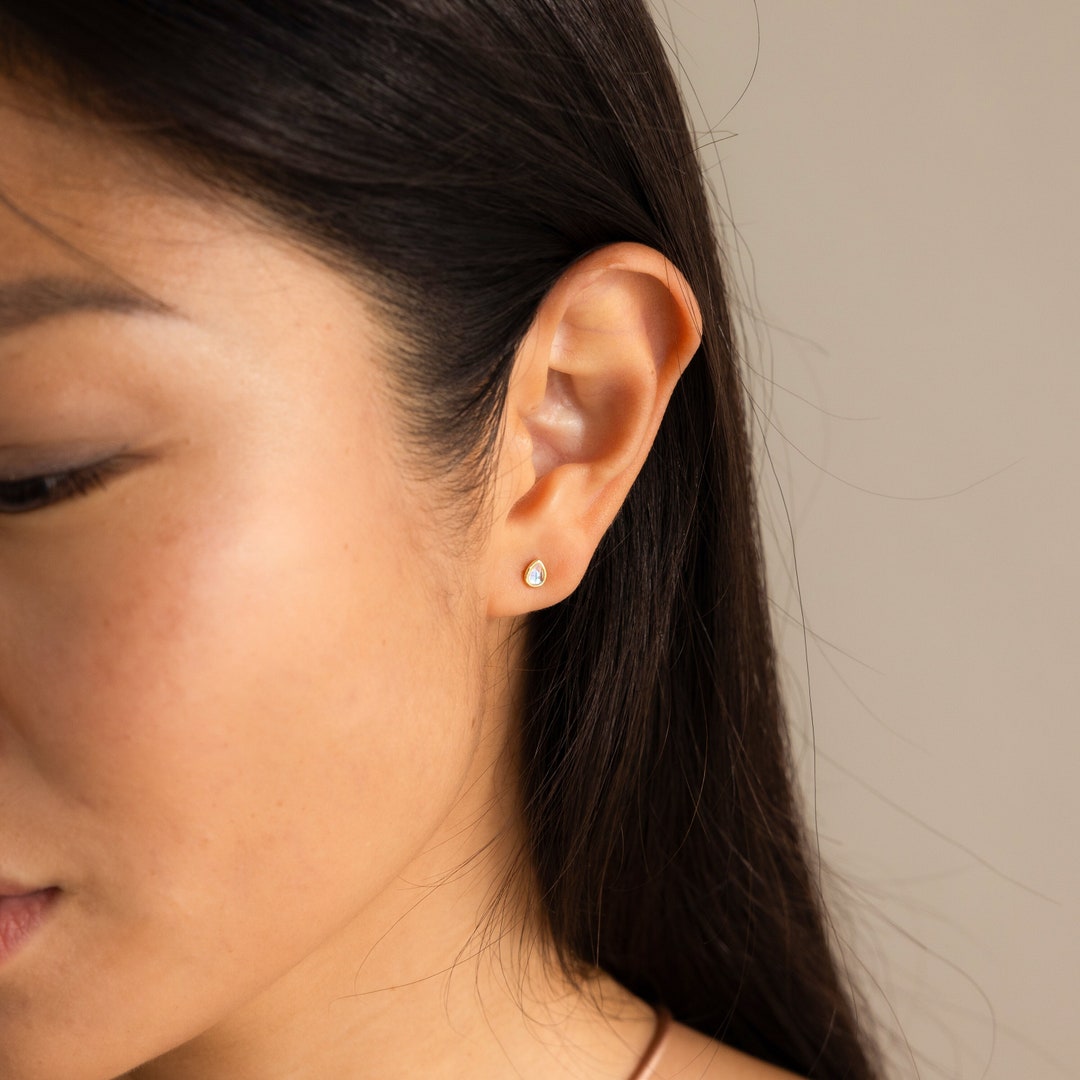 Pear Moonstone Studs
