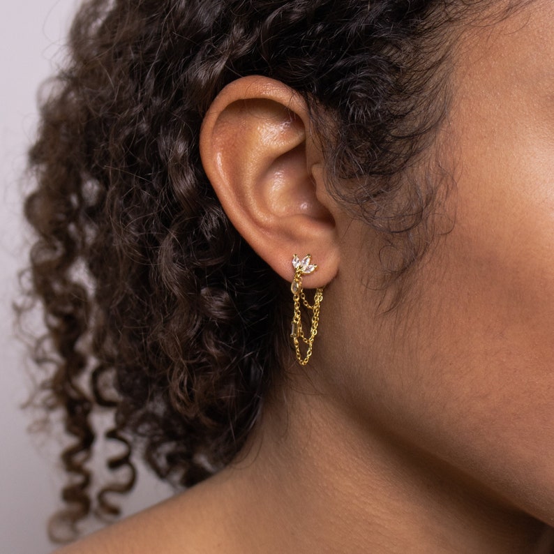 Marquise Diamond Chain Earrings by Caitlyn Minimalist Dangle Earrings Chandelier Earrings Crystal Jewelry Bridal Earrings ER181 18K GOLD