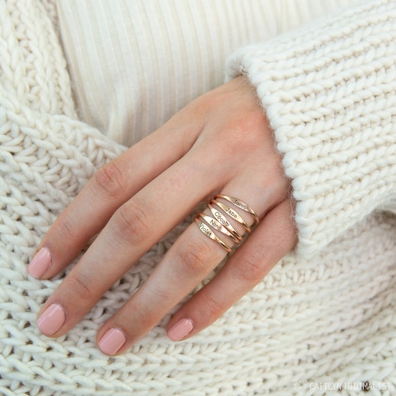 MOTHERS DAY GIFTS Mothers Stacking Ring Dainty Name Ring in
