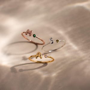 Bubble Initial Birthstone Ring by Caitlyn Minimalist • Custom Letter Ring • Gemstone Jewelry • Personalized Birthday Gift for Her • RM187