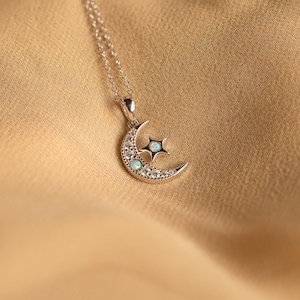 Opal Moon & Star Necklace by Caitlyn Minimalist Crescent Moon Diamond Necklace Celestial Jewelry Best Friend Necklace NR180 image 4