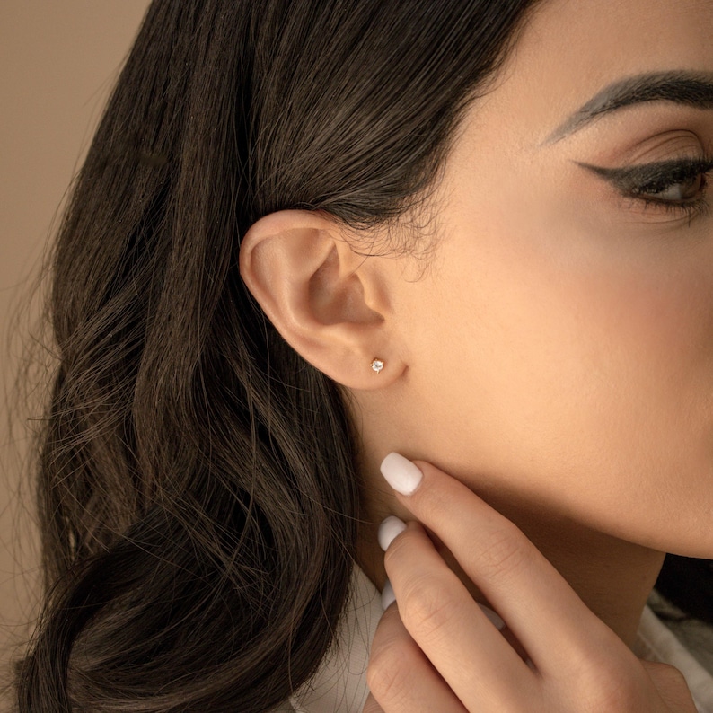 Tiny Diamond Studs by Caitlyn Minimalist • Dainty Gold Stud Earrings • Everyday Jewelry • Perfect for Earring Stacks • Gifts for Mom • ER124 image 4