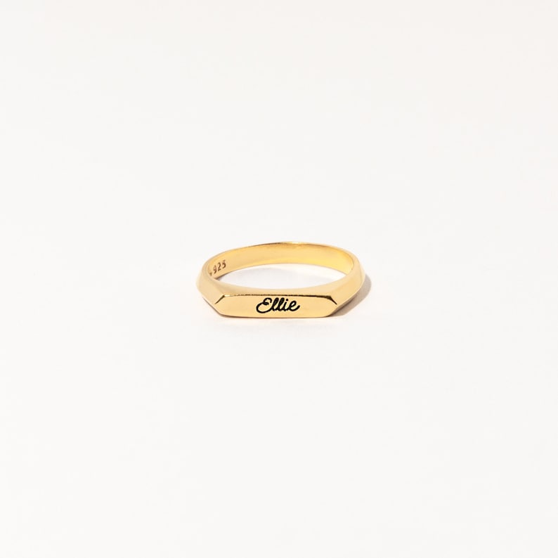 Custom Signet Ring • Name Ring • Stackable Bar Ring • Minimalist Ring • Personalized Engraved Ring • Birthday Gift for Her • RM32F100 image 2