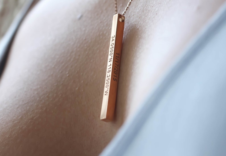 Custom Coordinates Necklace Personalized Bar Necklace Vertical Bar Layered Necklace Wedding Jewelry Anniversary Gift NM21F30 image 5