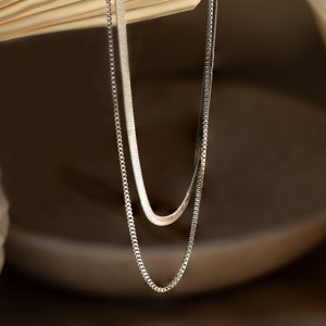 Duo Chain Herringbone Necklace by Caitlyn Minimalist Layered Box Chain Necklace Set, Perfect Everyday Jewelry Gift for Her NR166 image 5