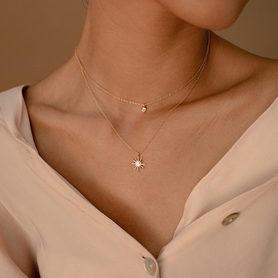 Starburst Layered Necklace by Caitlyn Minimalist Diamond Star