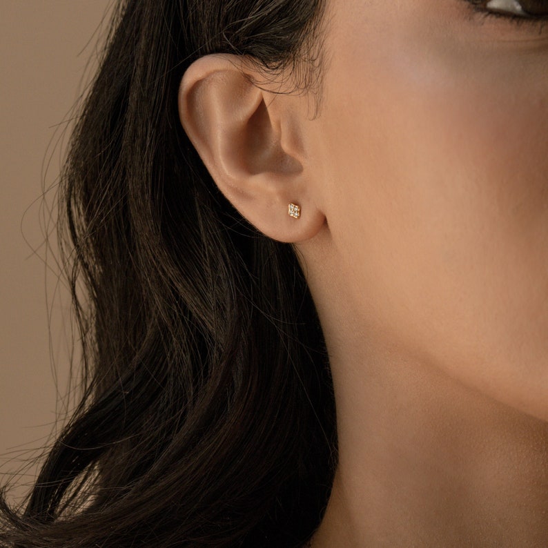 Geometric Diamond Stud Earrings by Caitlyn Minimalist Everyday Crystal Earrings Minimalist Jewelry Bridesmaid Gift ER123 18K GOLD