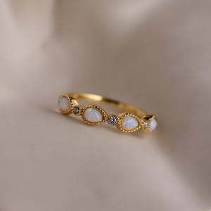 Bezeled Opal Diamond Ring by Caitlyn Minimalist • Vintage Gemstone Stacking Ring • Engagement Ring • Bridal Jewelry • Gift for Her • RR172