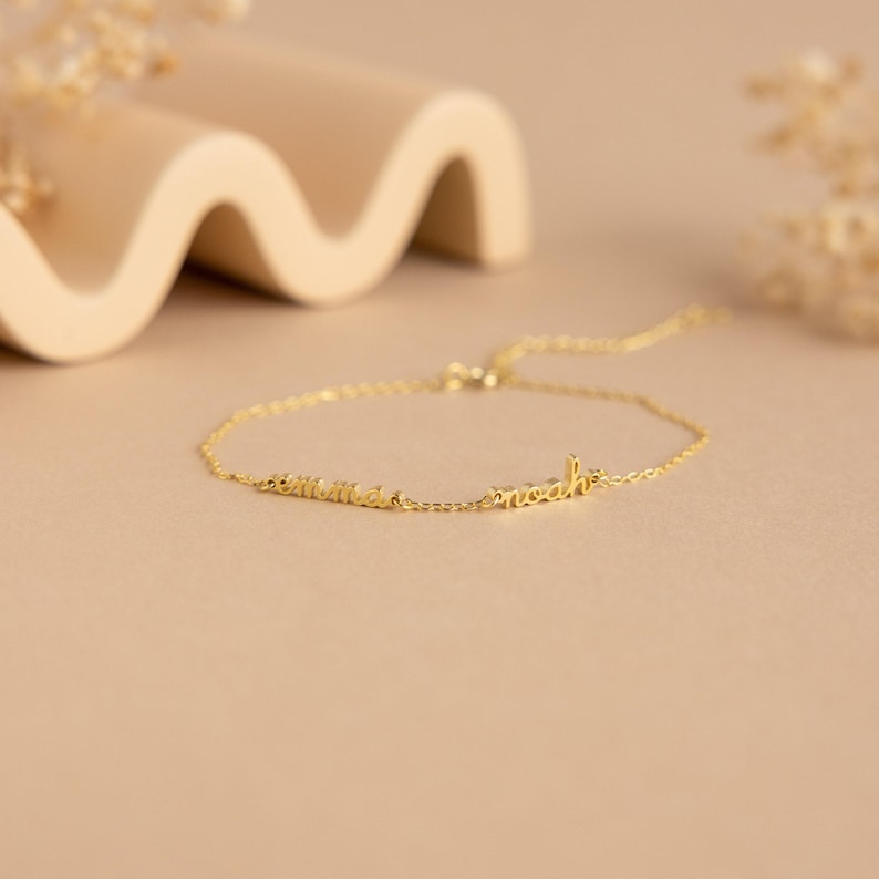 Dainty Name Bracelet by Caitlyn Minimalist • Custom Multiple Name Bracelet in Gold & Silver • Baby Shower Gift • Gift for Mom • BM61aF51 image 2