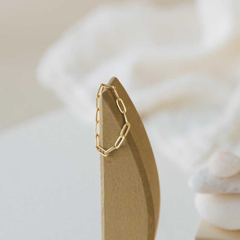 Bague chaîne fine avec trombone en or, argent sterling, or rose Bague minimaliste Bague superposable Cadeaux pour elle RM73 image 1