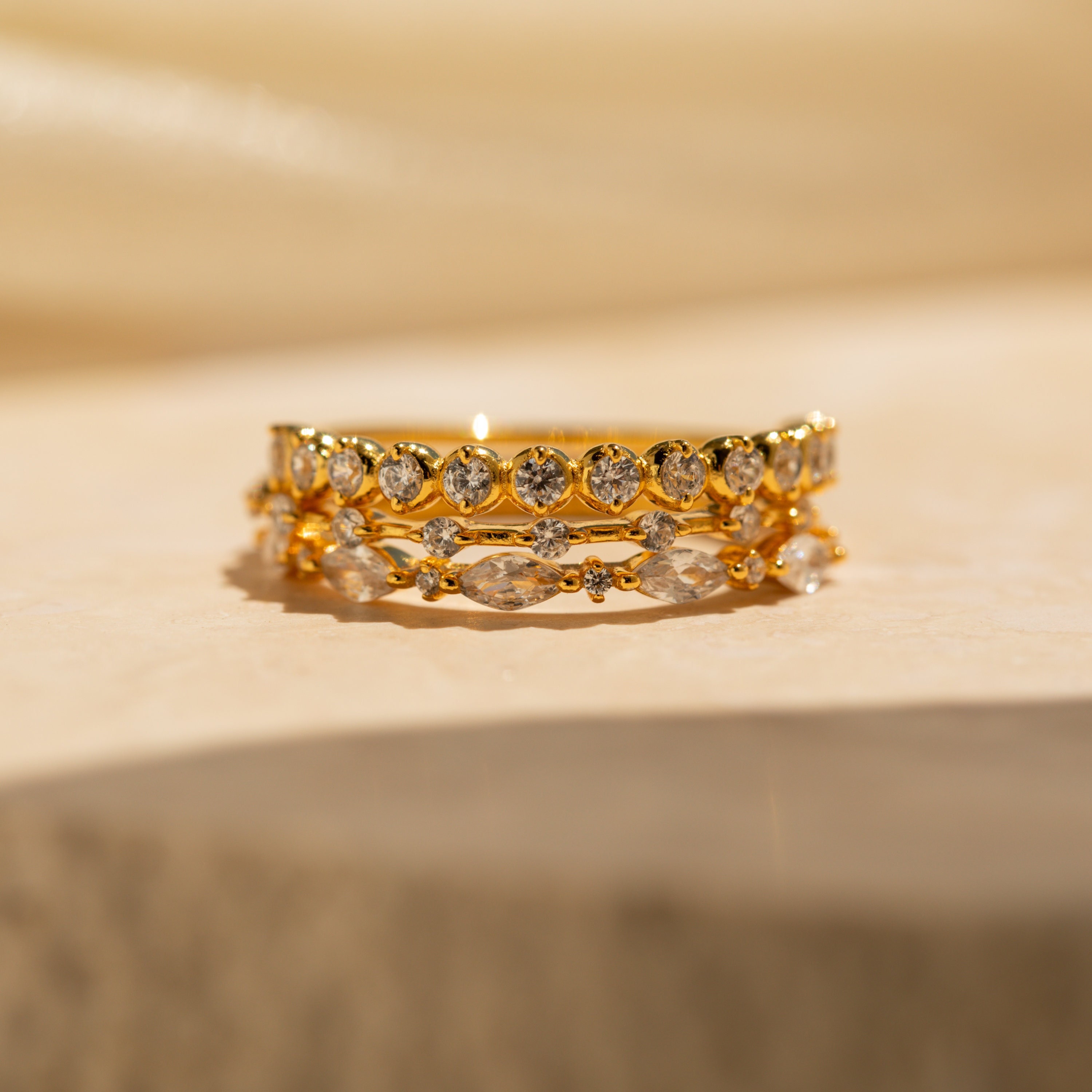 【CaitlynMinimalist】Diamond Eternity Ring Set Set of 3 Diamond & Pearl Eternity Princess Stacking Rings