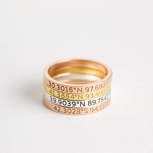Custom Location Coordinates Ring Dainty Coordinates Stackable Band Latitude Longitude Ring Personalized GPS Location Jewelry RM22F30 image 3