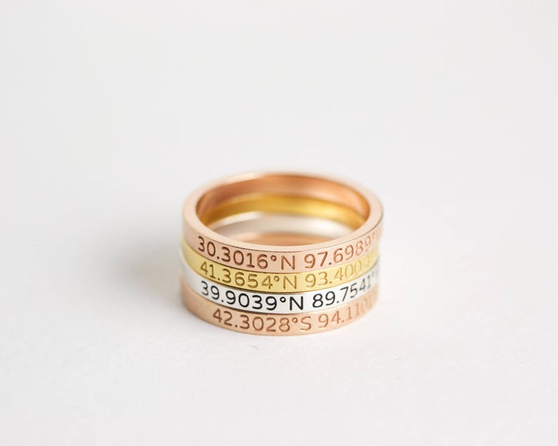 Custom Location Coordinates Ring Dainty Coordinates Stackable Band Latitude Longitude Ring Personalized GPS Location Jewelry RM22F30 image 3