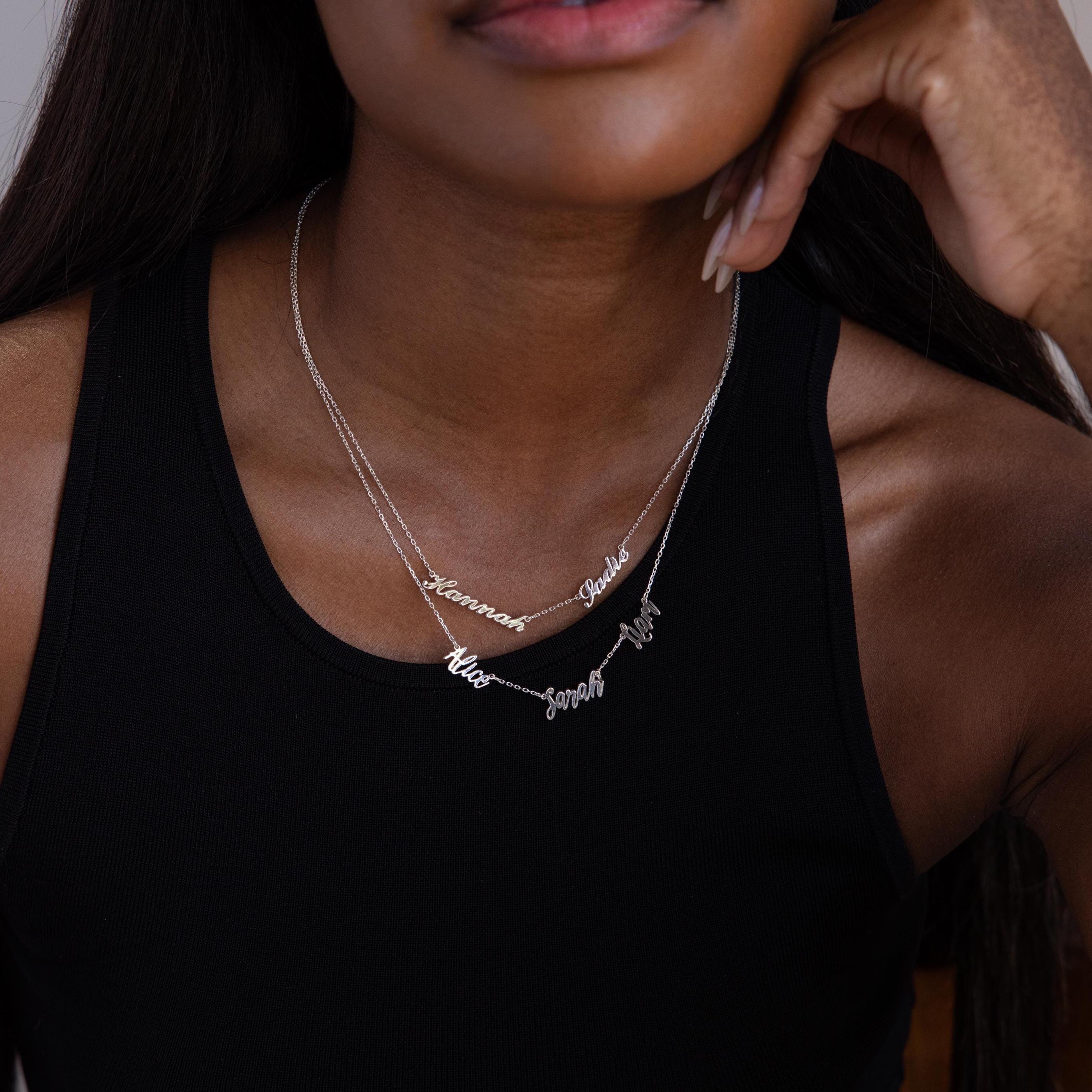 Dainty Multiple Name Necklace by Caitlyn Minimalist * Custom Name Charm Necklace * Silver Layering Chain Jewelry * Gift for Mom * NH05F62