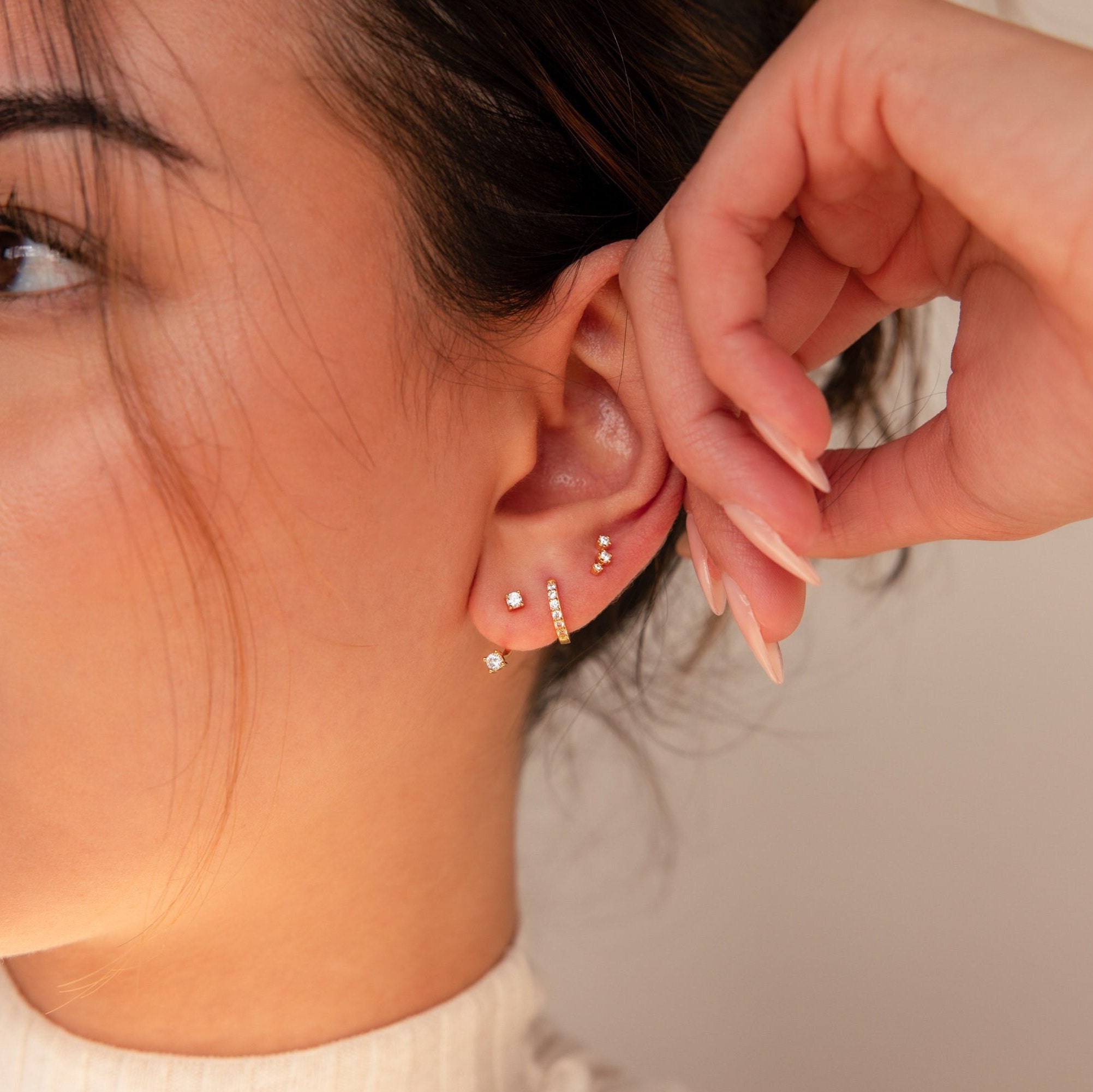 Diamond Earring Set by Caitlyn Minimalist • Set of 3: Dainty Ear Climber, Ear Jacket & Pave Diamond Hoop • Perfect Bridesmaid Gift • ER427