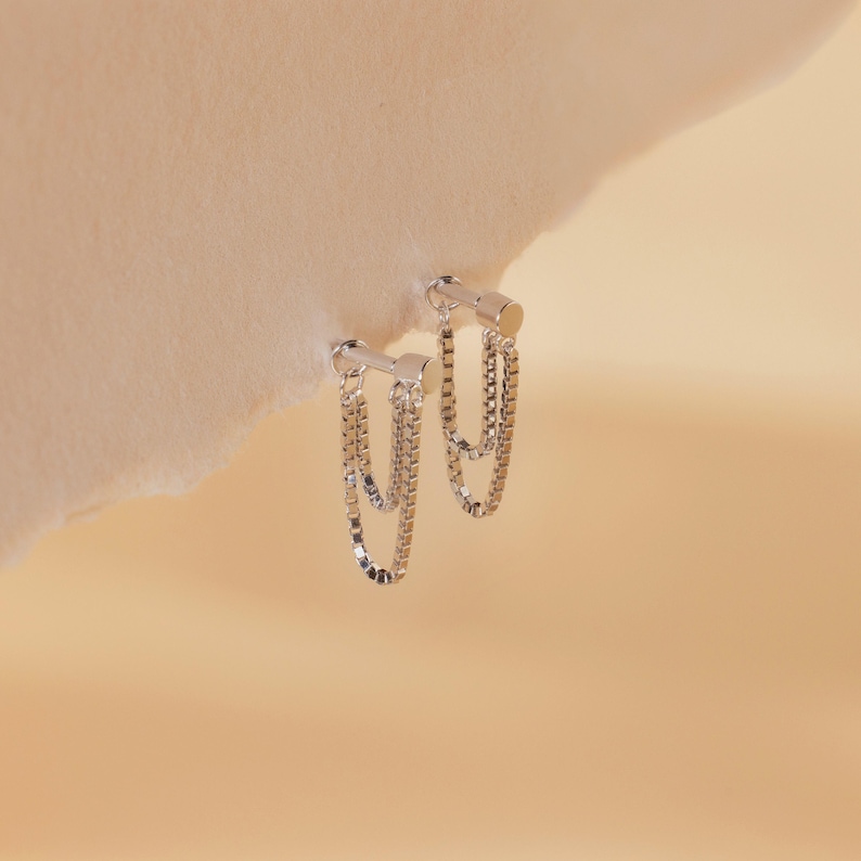 Chain Flat Back Earrings by Caitlyn Minimalist • Dainty Dangling Cartilage Earrings • Statement Jewelry • Birthday Gift • ER460 SILVER