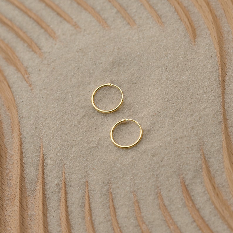 Petites créoles fines en or par Caitlyn Minimalist Créoles sans fin Créoles dorées délicates Boucles d'oreilles minimalistes Cadeau pour elle ER173 image 6