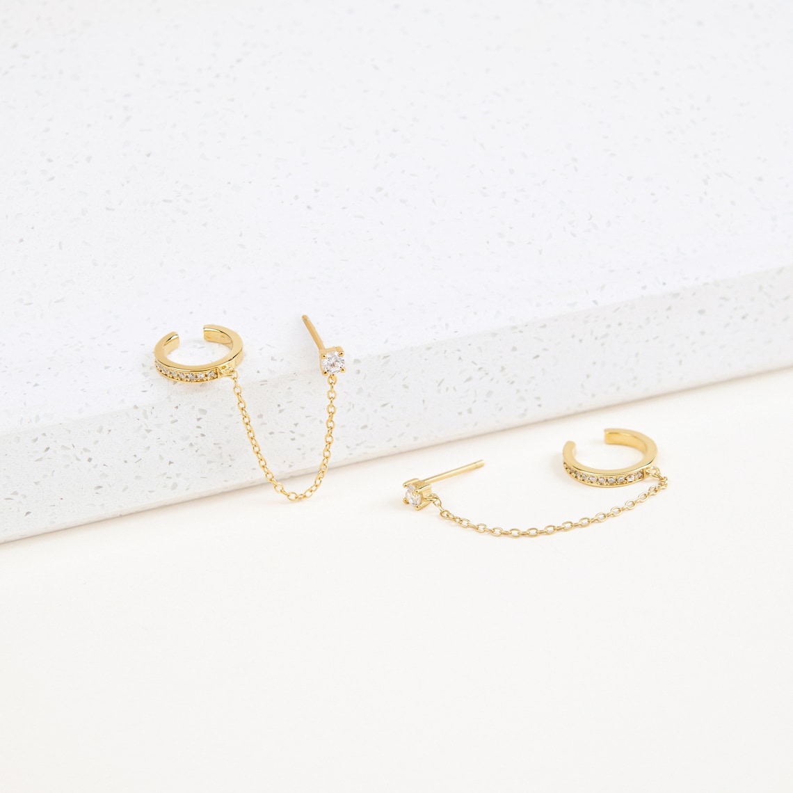 Ear Cuff Chain Earrings Minimalist Chain Diamond Studs Etsy UK