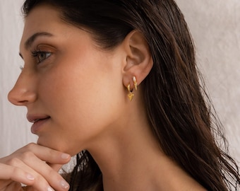 Shark Tooth Huggie Earrings by Caitlyn Minimalist • Gold Dangle Drop Earrings • Boho Hoop Earrings • Summer Jewelry • Gift for Her • ER365