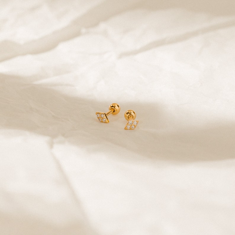 Geometric Diamond Stud Earrings by Caitlyn Minimalist Gemstone Cartilage Earrings, Dainty Sleeper Earrings Perfect Gift for Her ER259 image 1