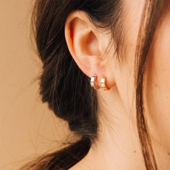 Thick Chunky Hoops, Small Bold Hoop Earrings, Statement Silver Hoops