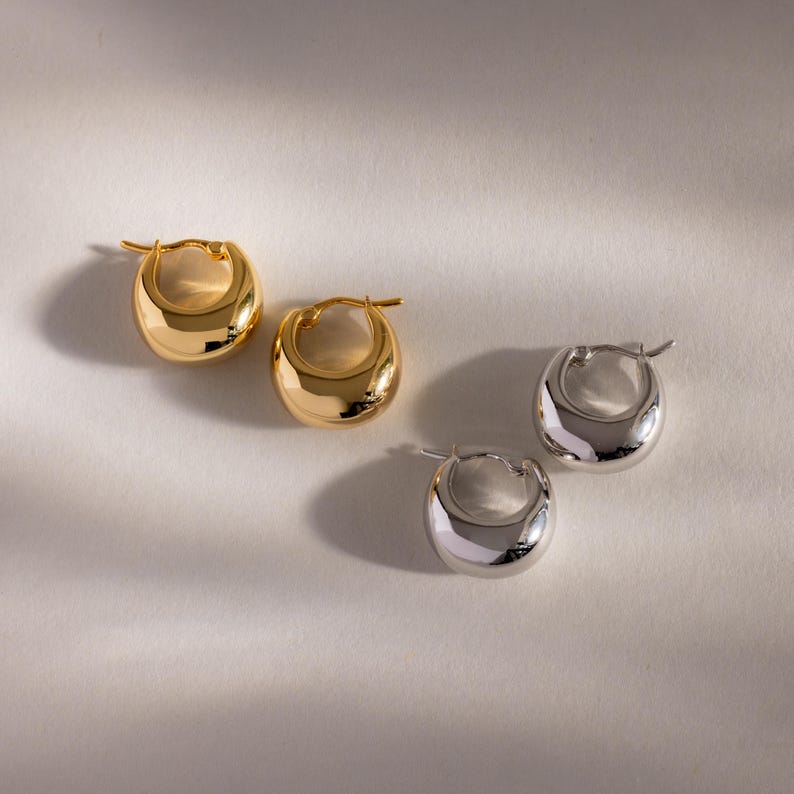 Bold Teardrop Hoop Earrings By Caitlyn Minimalist • Chunky Dome Huggie Earrings • Statement Jewelry • Girlfriend Gift • ER742 image 5