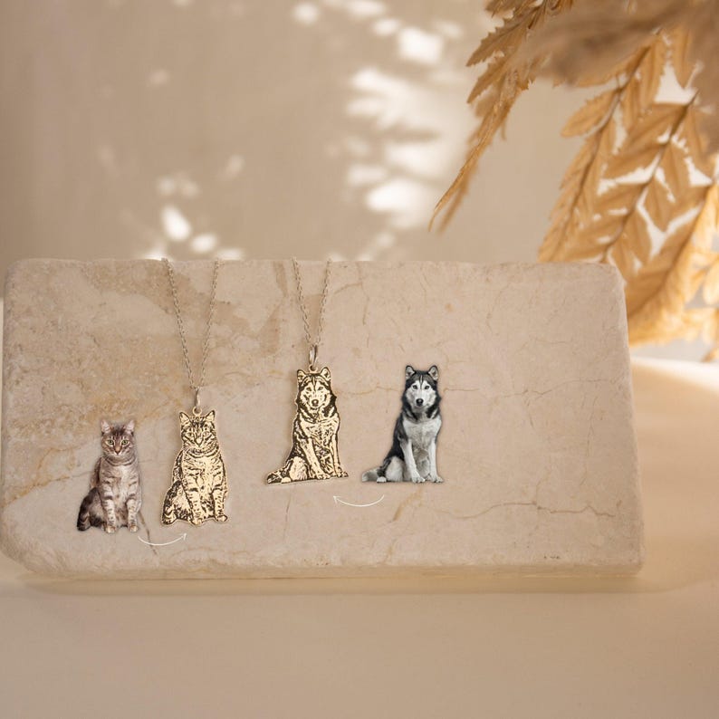 Custom Pet Portrait Necklace • Pet Memorial Jewelry • Dog Engraved Necklace or Cat Necklace • Pet Loss Memorial Gift • Gift for Him • NM41 image 1