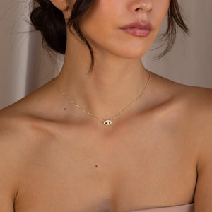 Collier pendentif œil protecteur pavé de diamants • Collier délicat en cristal avec perle par Caitlyn Minimalist • Cadeau idéal pour elle • NR099