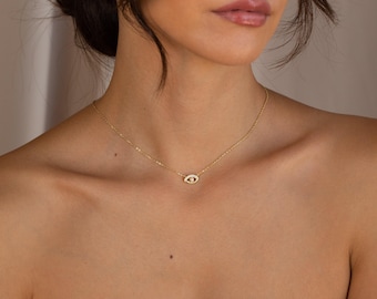 Pave Diamond Evil Eye Charm Necklace • Dainty Crystal Necklace with Pearl Bead by Caitlyn Minimalist • Perfect Gift for Her • NR099