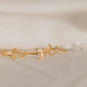 Pierścionek ze znakiem zodiaku CaitlynMinimalist • Biżuteria ze znakiem zodiaku na zamówienie ze srebra próby 925 i wykończenia z 18-karatowego złota • Prezent urodzinowy dla niej • RM02