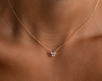 Diamond Bow Necklace by Caitlyn Minimalist • Crystal Ribbon Charm Necklace • Minimalist Jewelry • Christmas Gift for Her • NR314