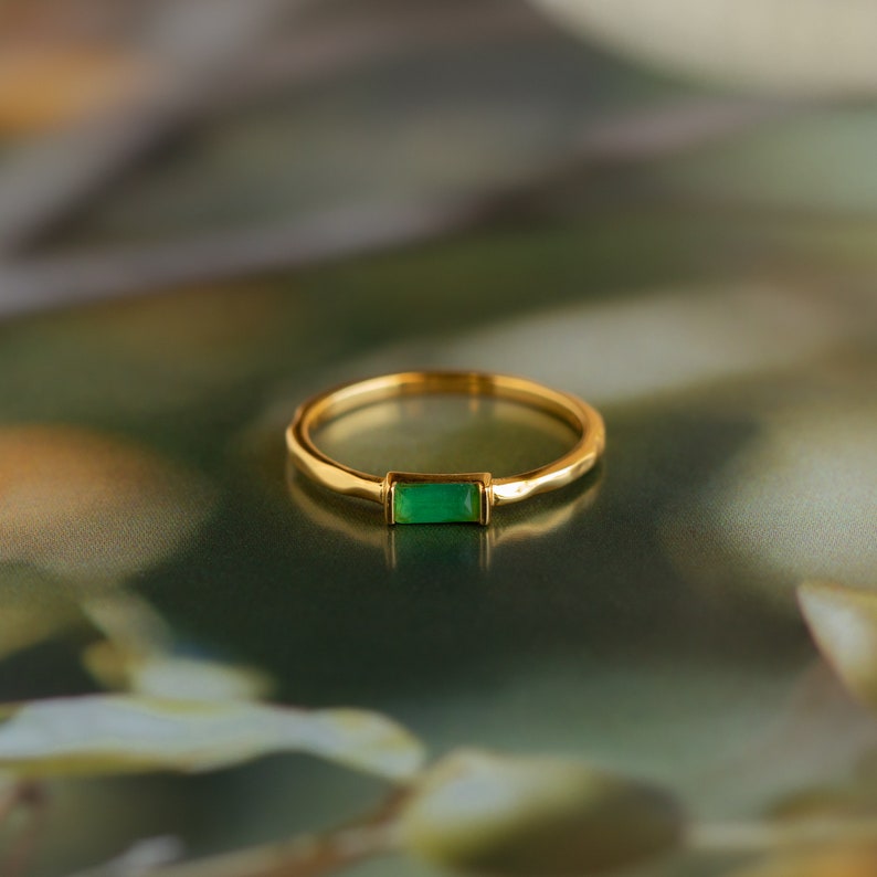 Dainty Jade Baguette Ring by Caitlyn Minimalist Delicate Green Crystal Ring Thin Hammered Ring Jade Jewelry Anniversary Gift RR121 image 3