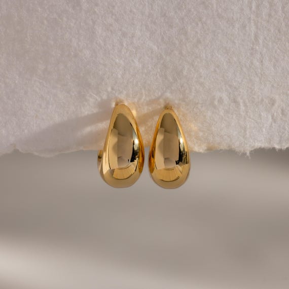 Bold Teardrop Hoop Earrings By Caitlyn Minimalist • Chunky Dome Huggie Earrings • Statement Jewelry • Girlfriend Gift • ER742