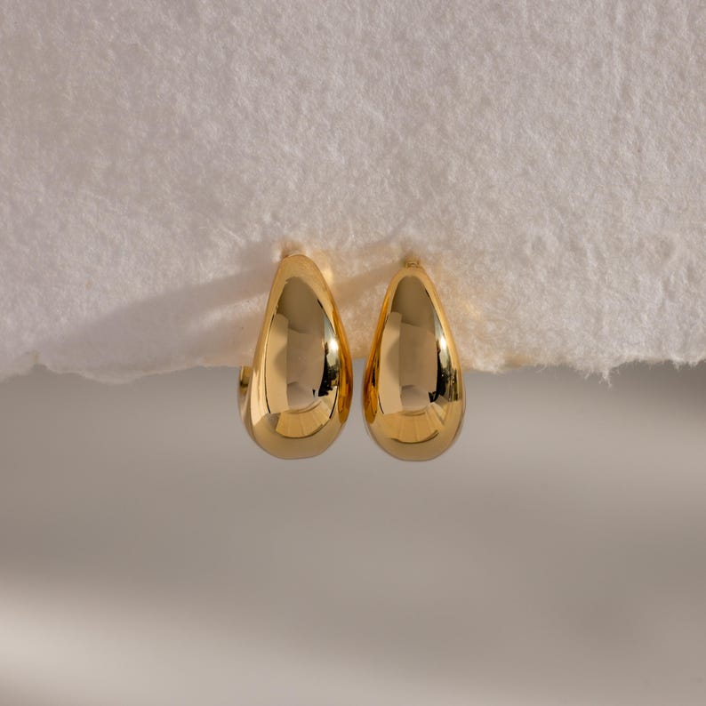 Bold Teardrop Hoop Earrings By Caitlyn Minimalist • Chunky Dome Huggie Earrings • Statement Jewelry • Girlfriend Gift • ER742 image 1