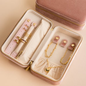 Pink Velvet Jewelry Case by Caitlyn Minimalist Minimalist Travel Jewelry Box Delicate Keepsake Box Birthday Gift for Friend XR012 image 3