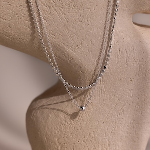 Double Layered Necklace by Caitlyn Minimalist • Beaded Charm Necklace • Dainty Silver Necklaces • Trendy Jewelry Set • Birthday Gift • NR009