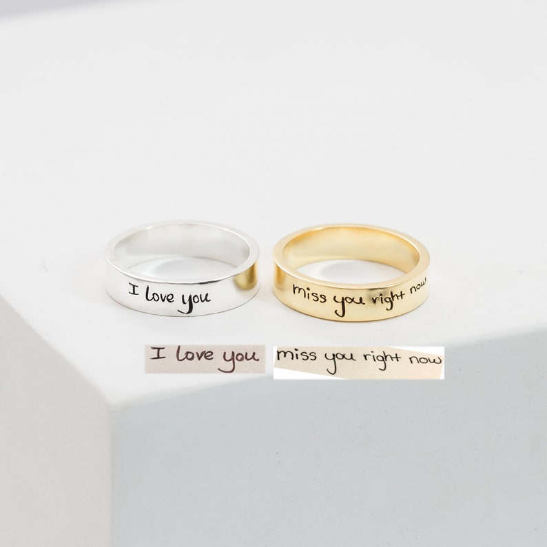 Memorial Handwriting Ring Actual Handwriting Band Ring Wedding Band Unisex Ring Personalized Handwriting Gift Couples Gift RM24 image 1