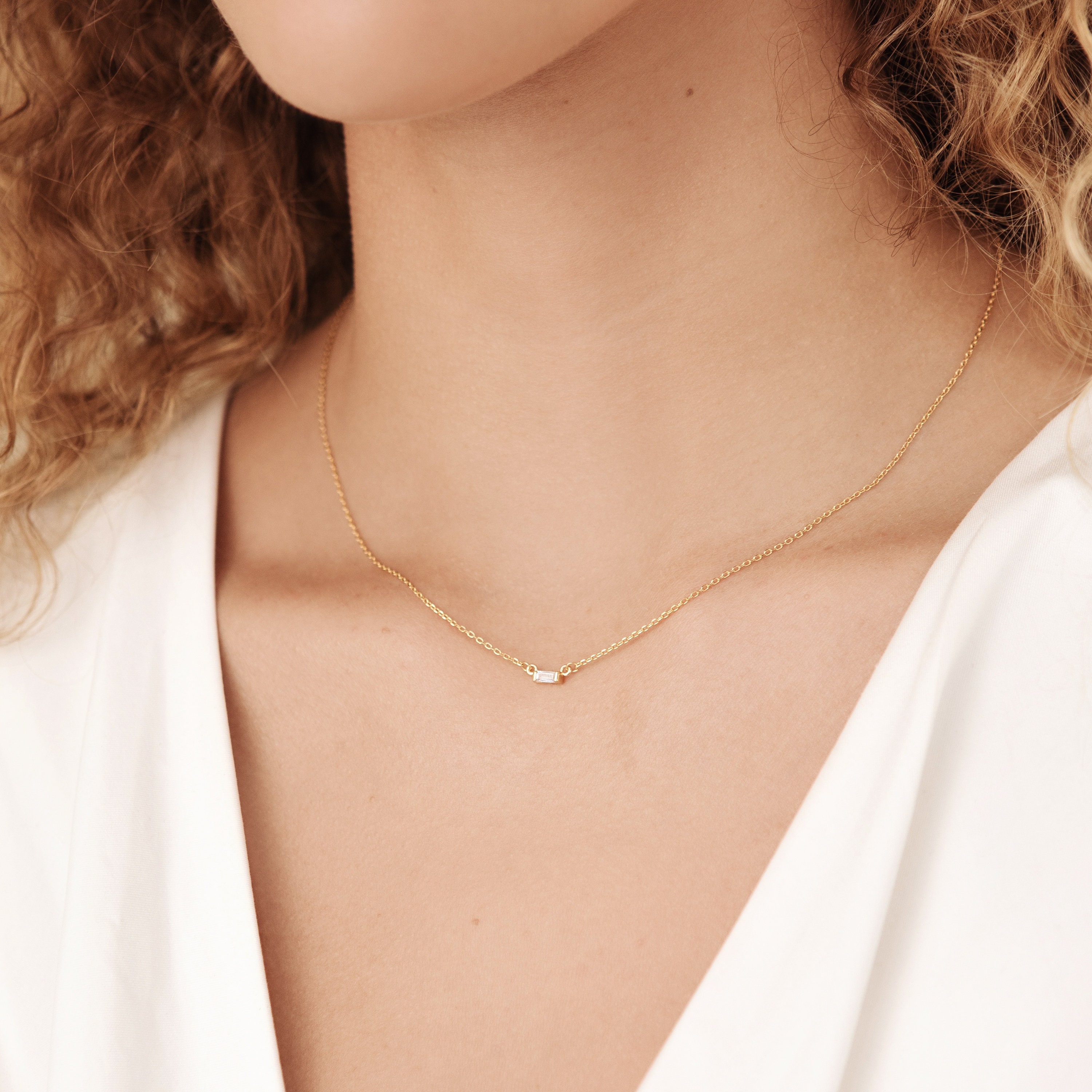 Rose gold baguette deals necklace