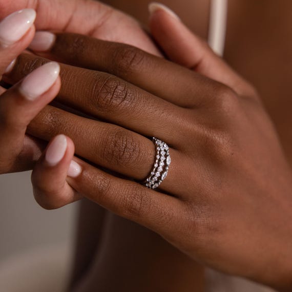 Diamond Stacking Ring Set by Caitlyn Minimalist • Crystal Diamond Stackable Rings in Silver • Bridesmaid Jewelry • Gift for Wife • RR114