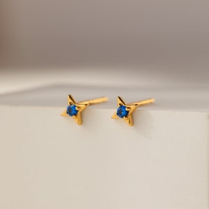 Sapphire Star Stud Earrings by Caitlyn Minimalist Dainty Blue Gemstone Earrings Celestial Crystal Jewelry Birthday Gift ER319 image 2