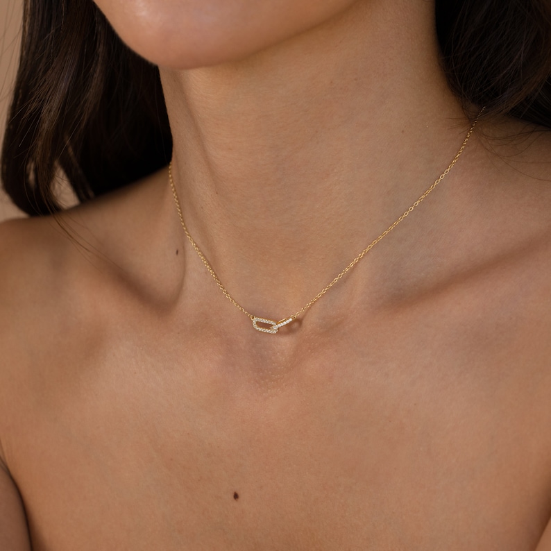 Pave Linked Pendant Necklace by Caitlyn Minimalist Interlocking Diamond Necklace Perfect Gift for Her Anniversary Gift NR090 image 3