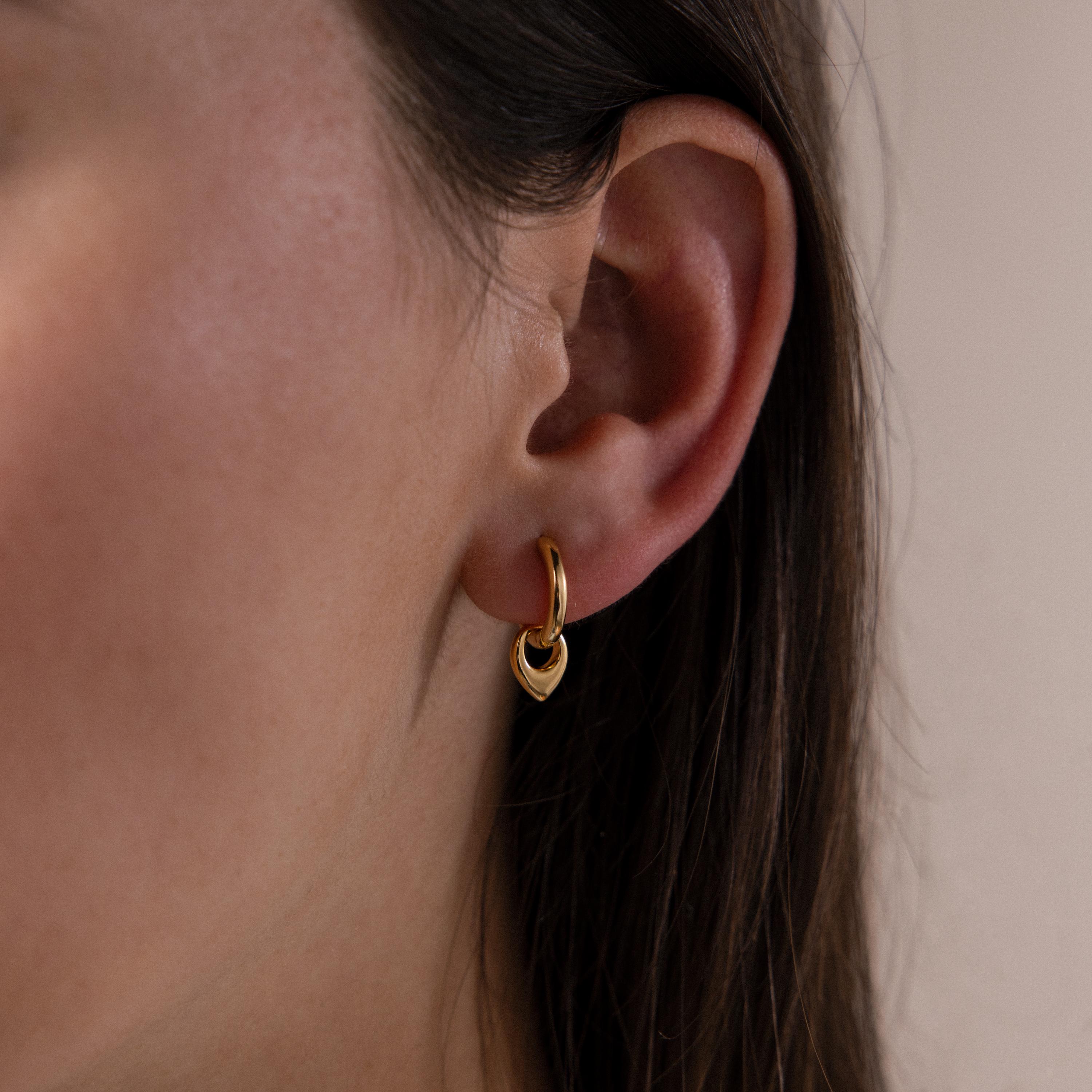 Mini Dangling Teardrop Huggies by Caitlyn Minimalist * Gold Hoop Earrings with Petal Drop Charm * Dainty Jewelry * Birthday Gift * ER772