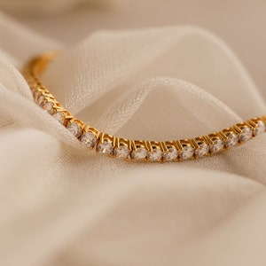 Statement Diamond Tennis Bracelet by Caitlyn Minimalist Gold Gemstone Bracelet Diamond Bridal Jewelry Bridesmaid Gifts BR059 image 3