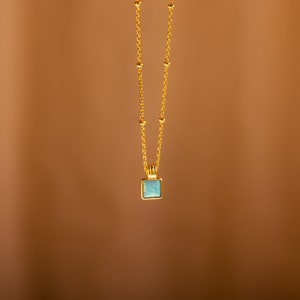 Turquoise Opal Pendant Necklace by Caitlyn Minimalist Dainty Square Charm Necklace on Satellite Chain Opal Jewelry Sister Gift NR161 image 4