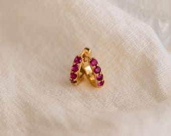Ruby Gemstone Huggie Earrings by Caitlyn Minimalist • Minimalist Birthstone Crystal Hoop Earrings • Perfect Gift for Mom • ER111