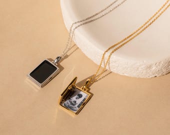 Black Locket Necklace by Caitlyn Minimalist • Gold Pendant Necklace • Vintage Inspired Picture Necklace • Fathers Day Gift for Him • NR119