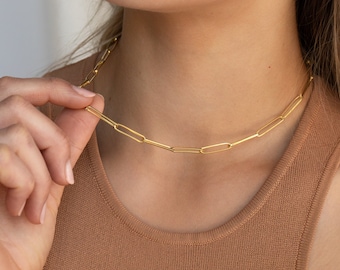 Große individuelle Kettenglieder-Halskette von Caitlyn Minimalistisch • Trendige Büroklammer-Halskette • Perfekt für den Alltag, als Geschenk für die beste Freundin • NM99